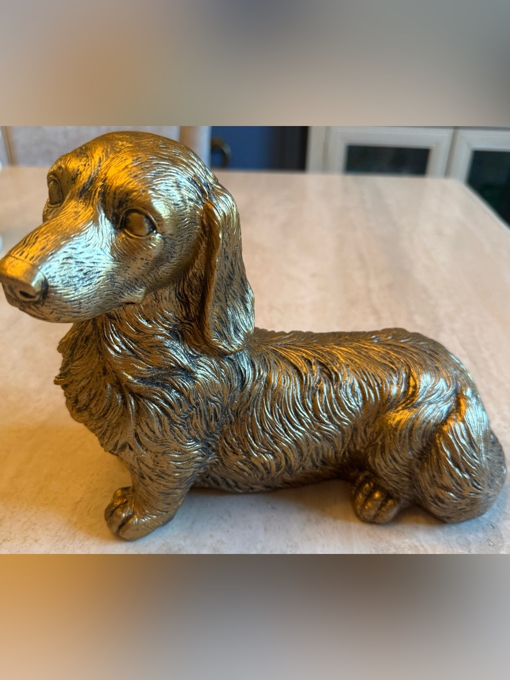 Gold Long Haired Dachshund Decorative Accent Statue